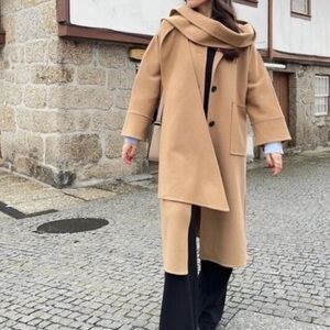 Zara NWT 100% wool trench coat with scarf M/L